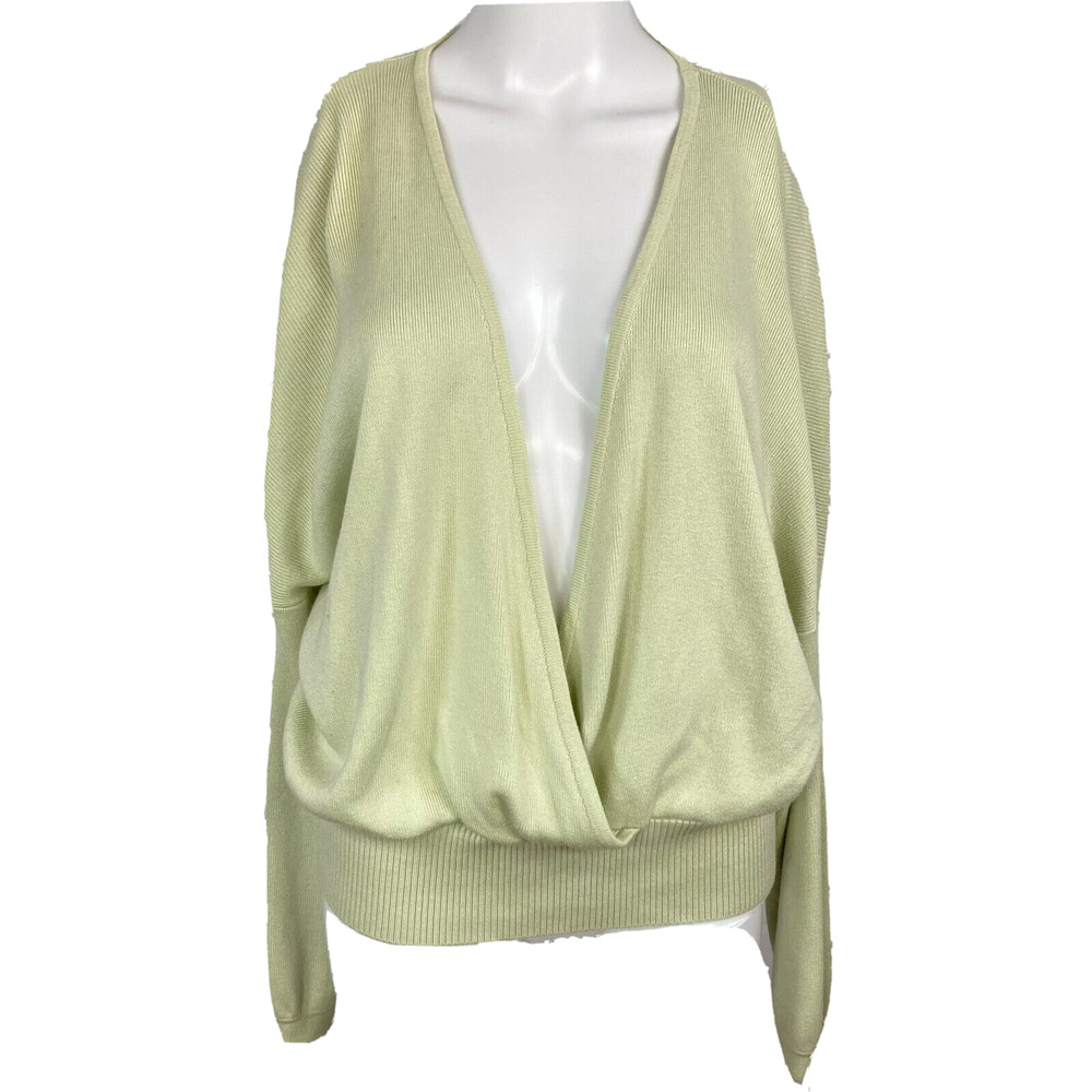 Urban Outfitters Sweater Womens Sz XS Pullover Sage Green Deep V Neck Wrap